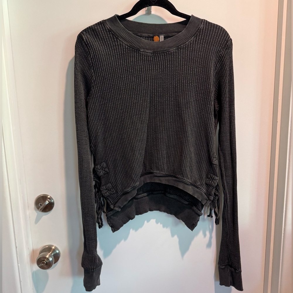 Gray Free People Waffle Knit Top